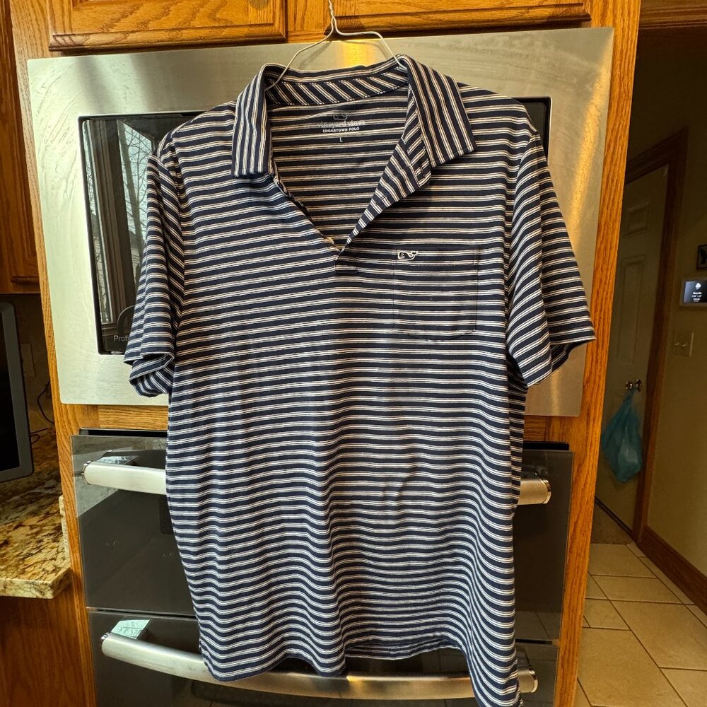 Vineyard Vines Men's Edgartown Polo Striped Navy Blue & White L